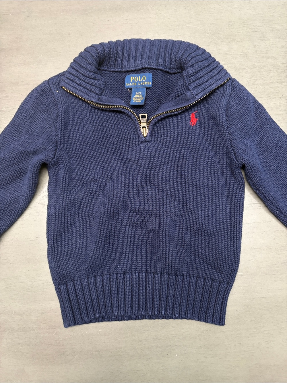 Polo by Ralph Lauren Navy Knit Half-Zip Sweater with Red Pony